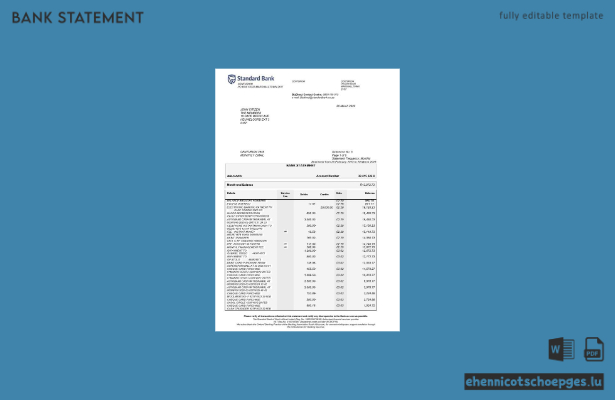 Standard-Kontoauszug (USA) – Word-Format, 6 Seiten, Beispielvorschau
